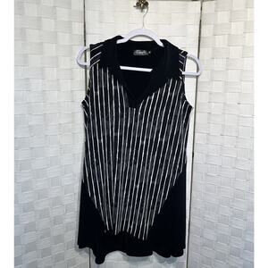 Sympli Sleeveless Bop‎ Top Black Painted Lines Jersey Tank Blouse Size 8